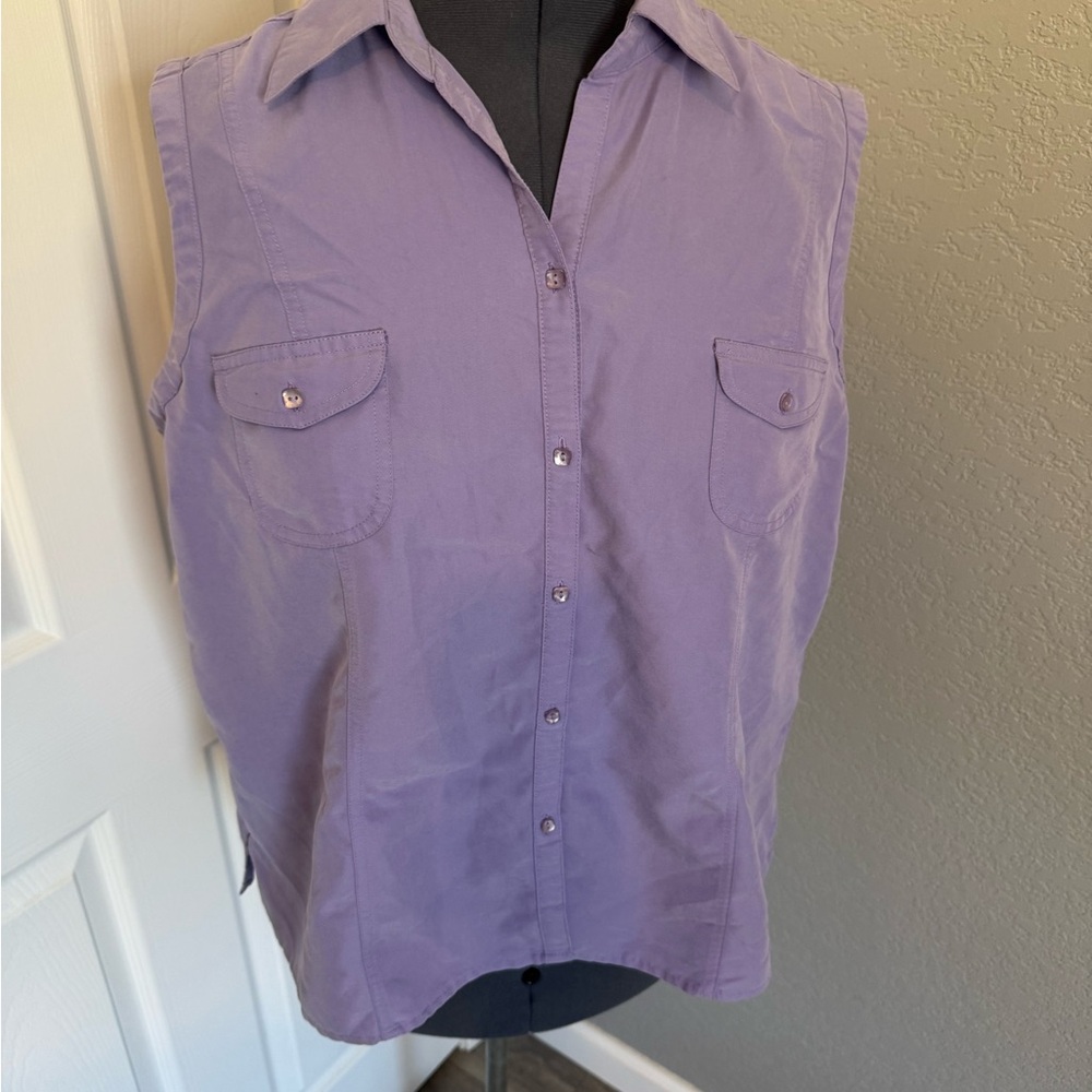 Lavender Sleeveless Button-Down